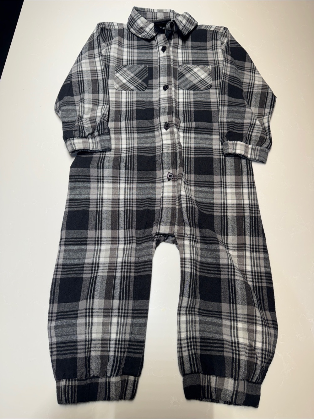 Little Bipsy Black and White Plaid Kids One-Piece Footie